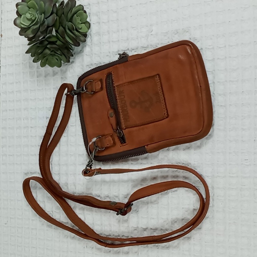 Harbour 2nd Brown/Cognac Leather Crossbody Mini Bag/Cell w/Adjustable Strap NWOT